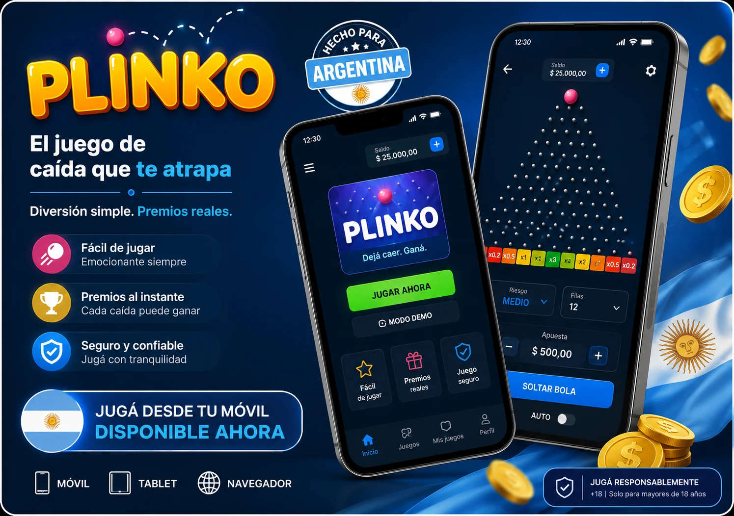 Dos celulares con pantalla de juego y bandera argentina