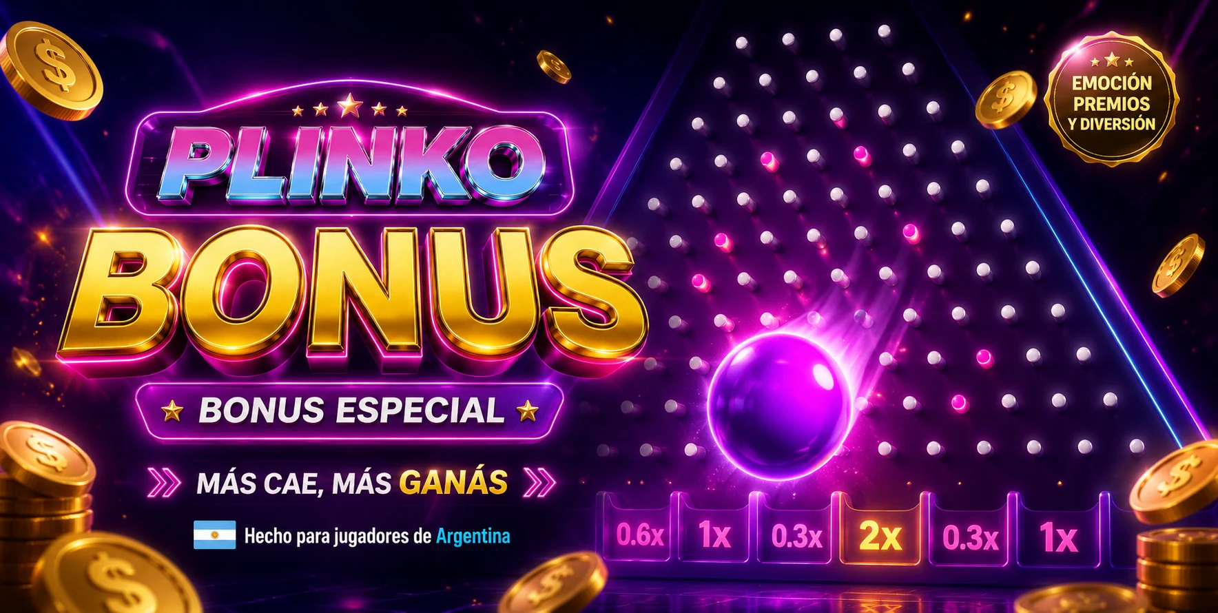 Banner de bono especial con ficha y monedas