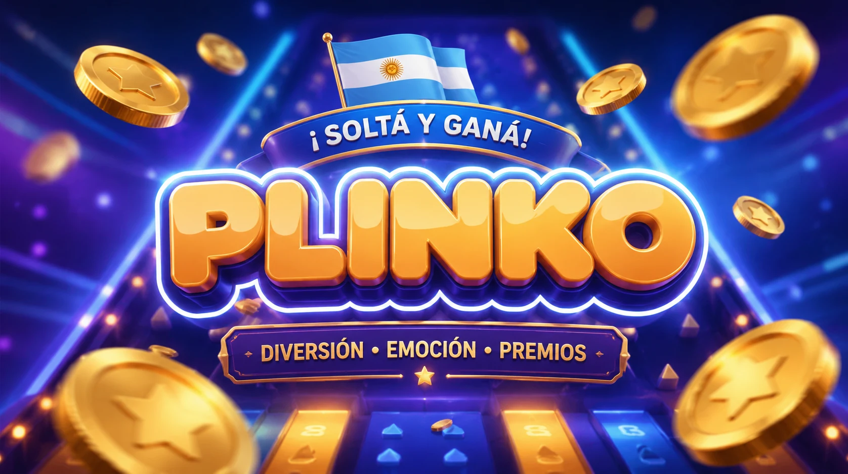 Banner con bandera argentina, monedas y mensaje de juego